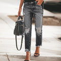 Damen Ripped Denim mit lässigem Schnitt und ausgefranstem Saum R&B