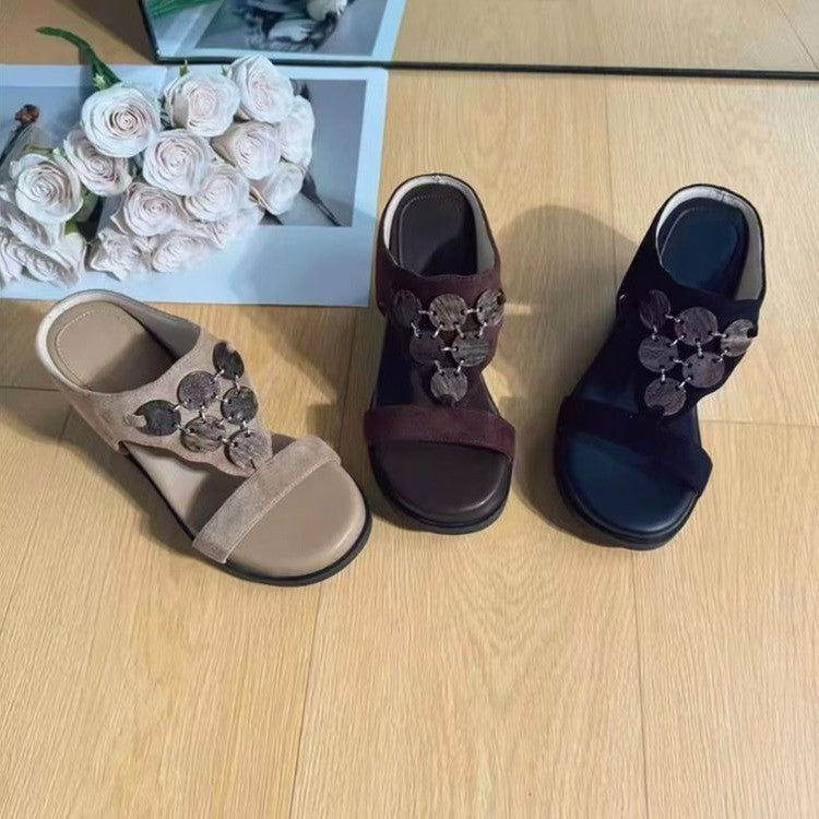 Damen elegante Keil-Pantoletten mit exklusiven Verzierungen R&B