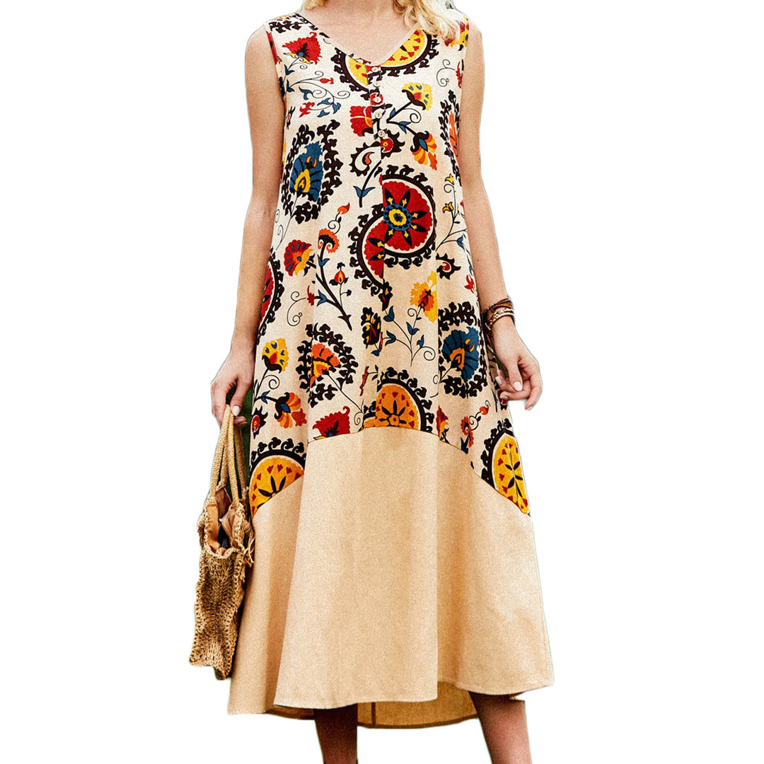 Damen Midi-Kleid mit floralen Mustern und voluminösen Ärmeln R&B