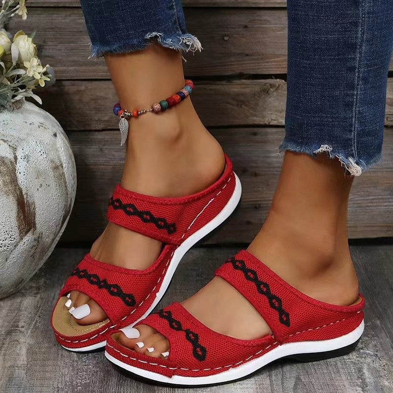 Damen Offene Schlüpfsandalen mit verstellbaren Riemen und weichem Fußbett R&B