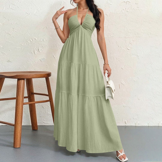 Damen Maxikleid mit fließendem Schnitt und tiefem Ausschnitt R&B