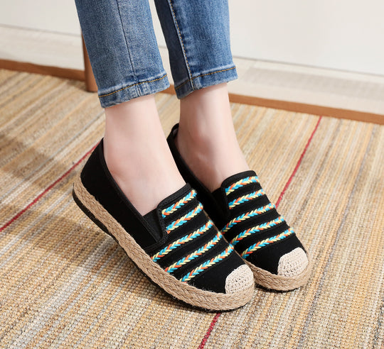 Damen Slip-On Espadrilles mit buntem Webdesign und hochwertiger Jutesohle R&B
