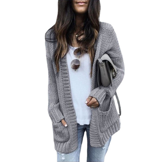 Damen Strickjacke mit tiefem V-Ausschnitt und praktischen Taschen R&B