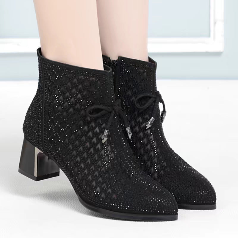 Damen Stiefeletten mit funkelndem Strass und elegantem Blockabsatz R&B