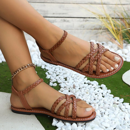 Damen geflochtene Riemchensandalen R&B