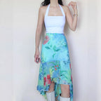 Damen asymmetrischer Rüschenrock aus floralem Chiffon R&B