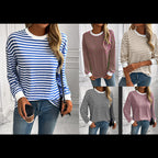 Damen gestreifter Langarm-Pullover mit lässigem Schnitt