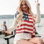 Damen lässiger Pullover mit Flaggenmuster und weiten Ärmeln R&B