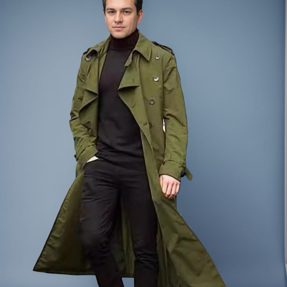 Herren eleganter Trenchcoat mit taillierbarem Gürtel und klassischen Details R&B