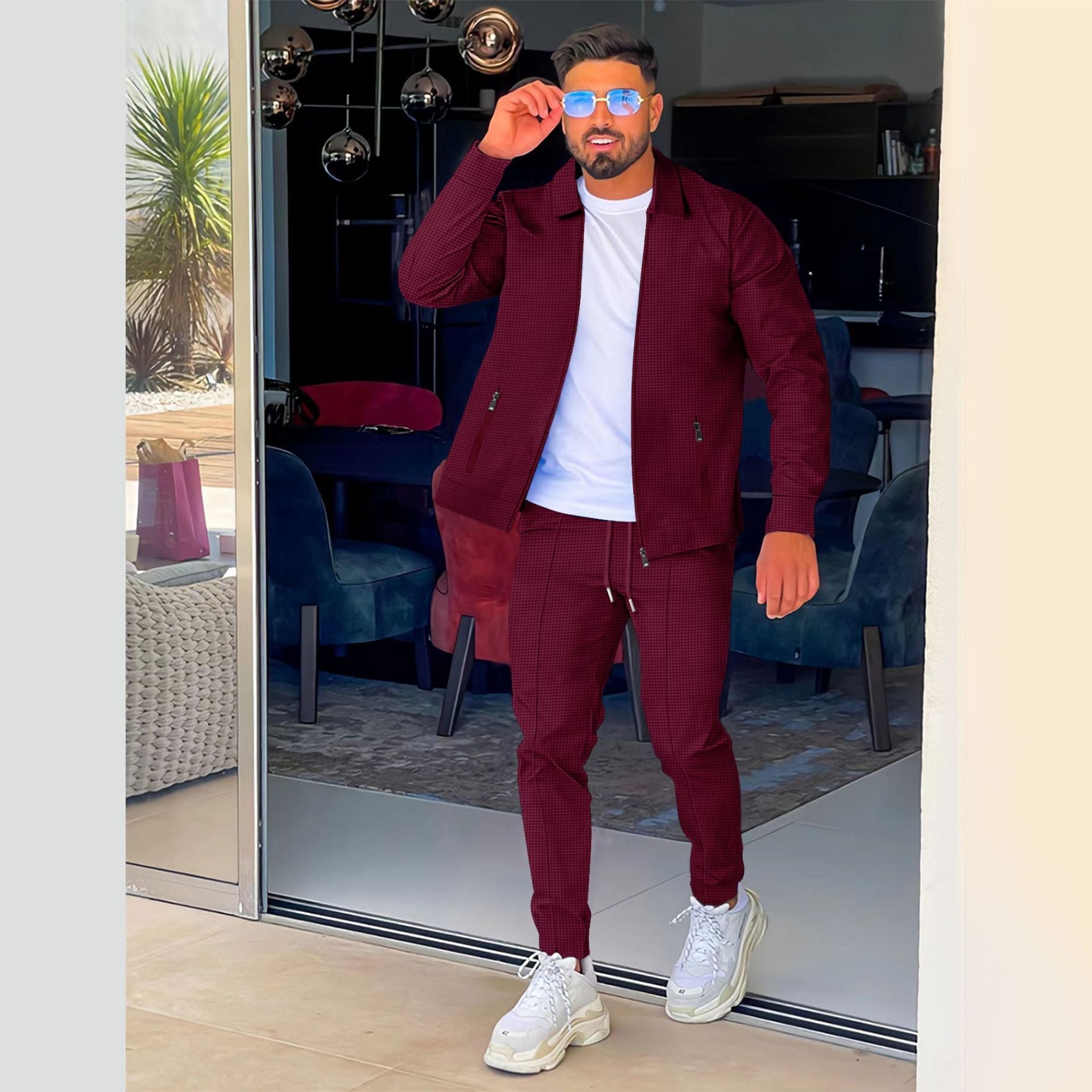 Herren eleganter und bequemer Sportanzug mit strukturierter Oberfläche R&B