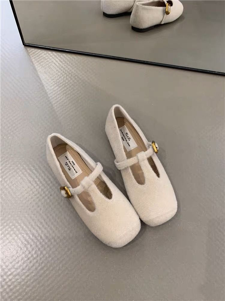 Damen elegante Filz-Ballerinas mit dekorativem Riemchen und bequemer Sohle R&B