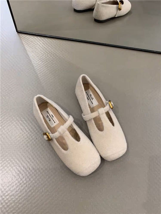 Damen elegante Filz-Ballerinas mit dekorativem Riemchen und bequemer Sohle R&B