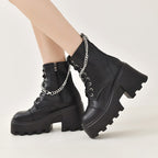 Damen Chunky Stiefel mit modischen Schnallen und robustem Plateau-Heel R&B