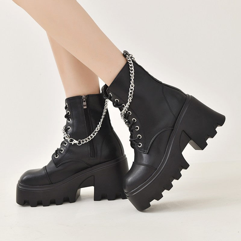 Damen Chunky Stiefel mit modischen Schnallen und robustem Plateau-Heel R&B