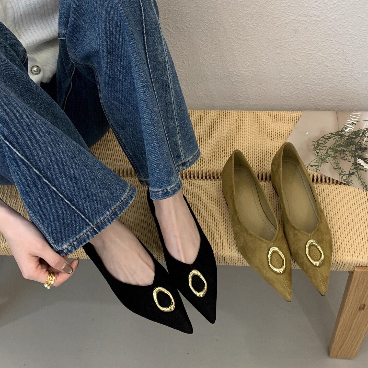 Damen elegante spitze Pumps mit dekorativen Metallakzenten R&B