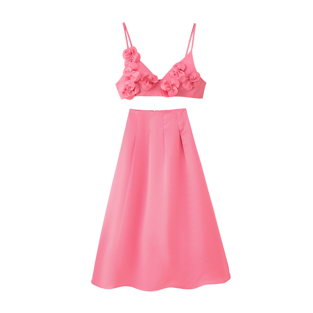 Damen Modisches Set mit Blumendetails und ausgestelltem Rock R&B