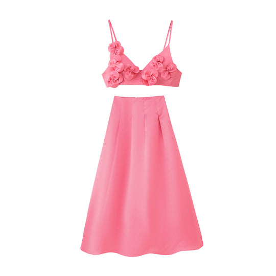 Damen Modisches Set mit Blumendetails und ausgestelltem Rock R&B