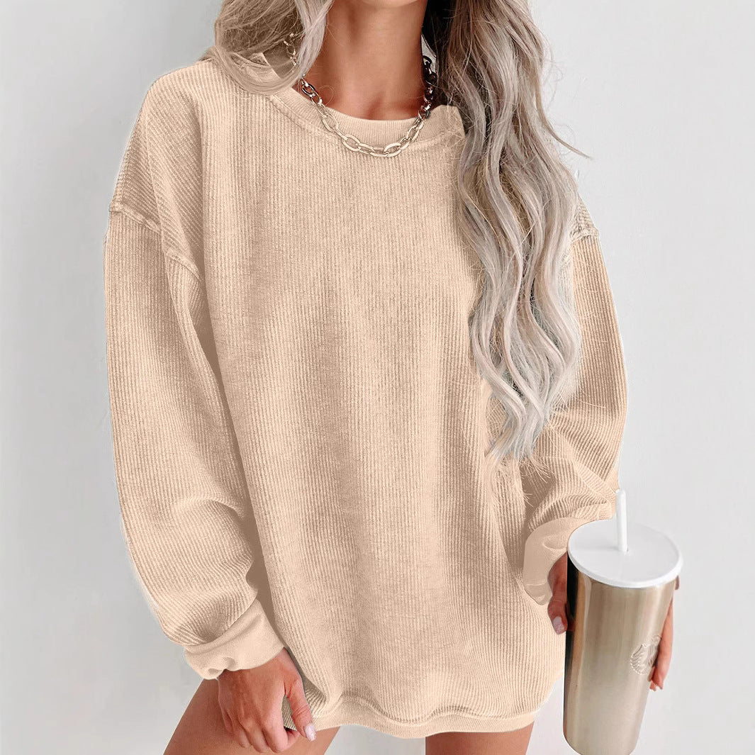 Damen lässiger Sweatshirt mit feiner Rippstruktur und komfortablem Schnitt R&B