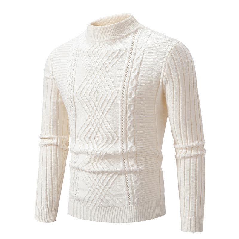 Herren eleganter Strickpullover mit modernem Zopfdesign und hohem Kragen R&B