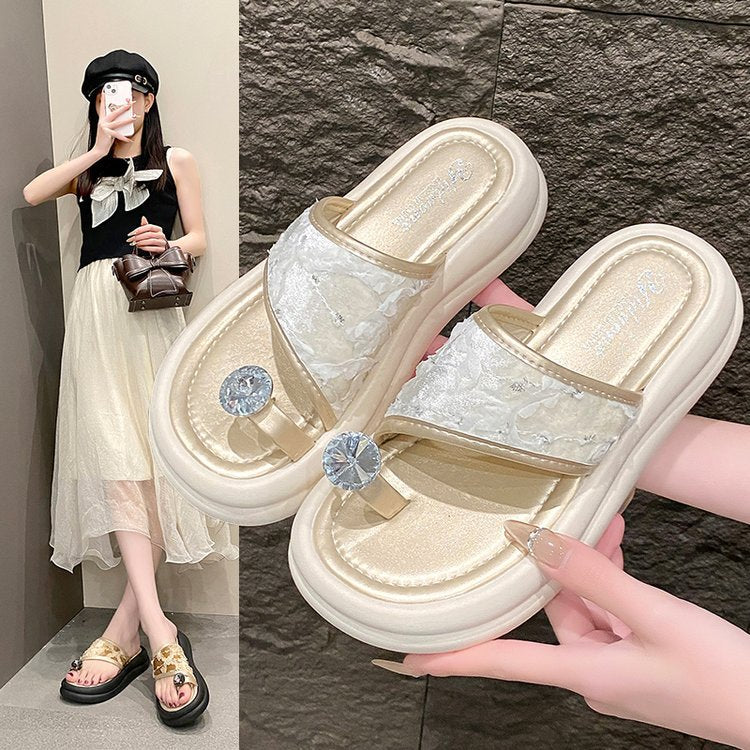 Damen trendige Flip-Flops mit floralem Dekor und funkelndem Schmuckdetail R&B