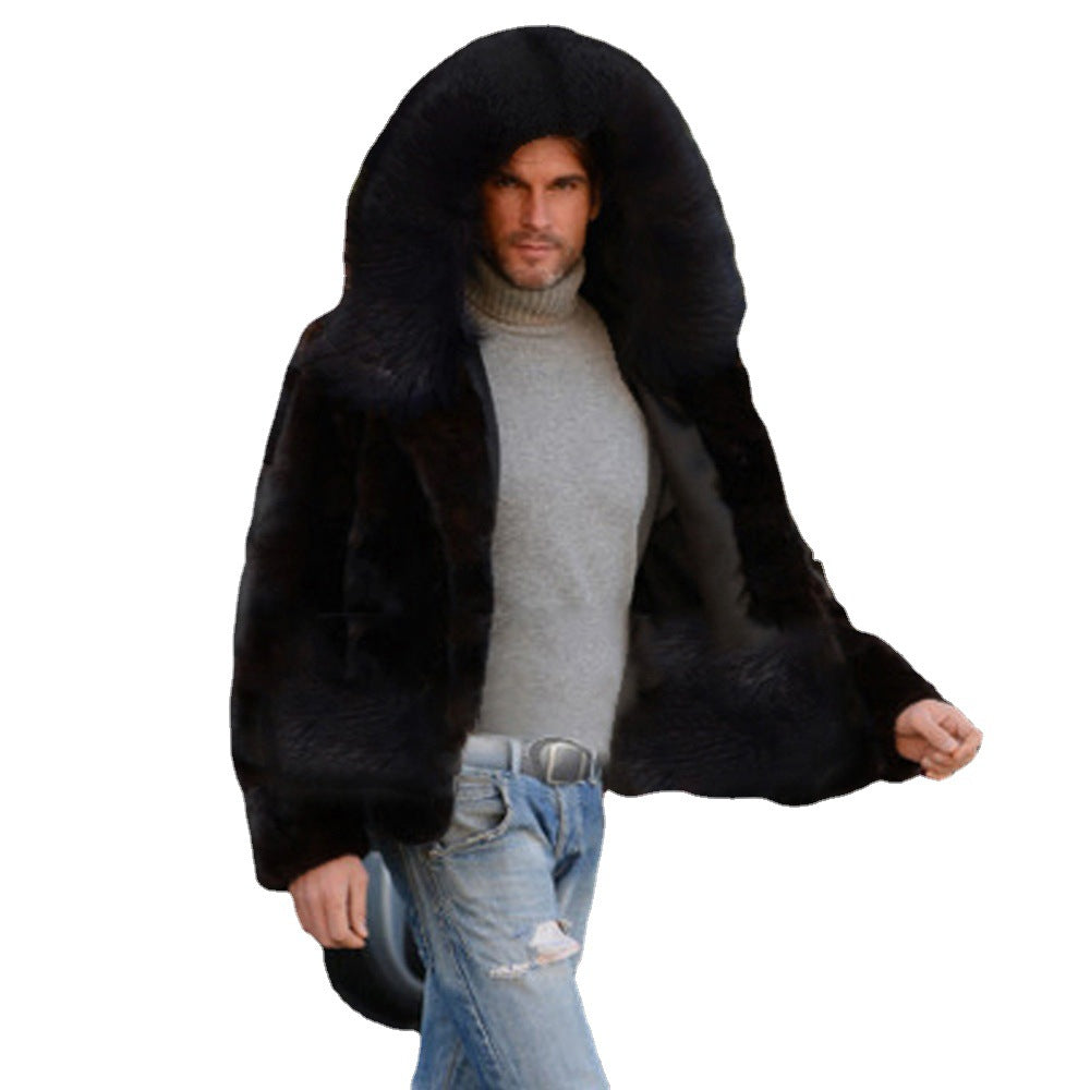 Herren Luxus Kunstpelzjacke mit breitem Kragen R&B