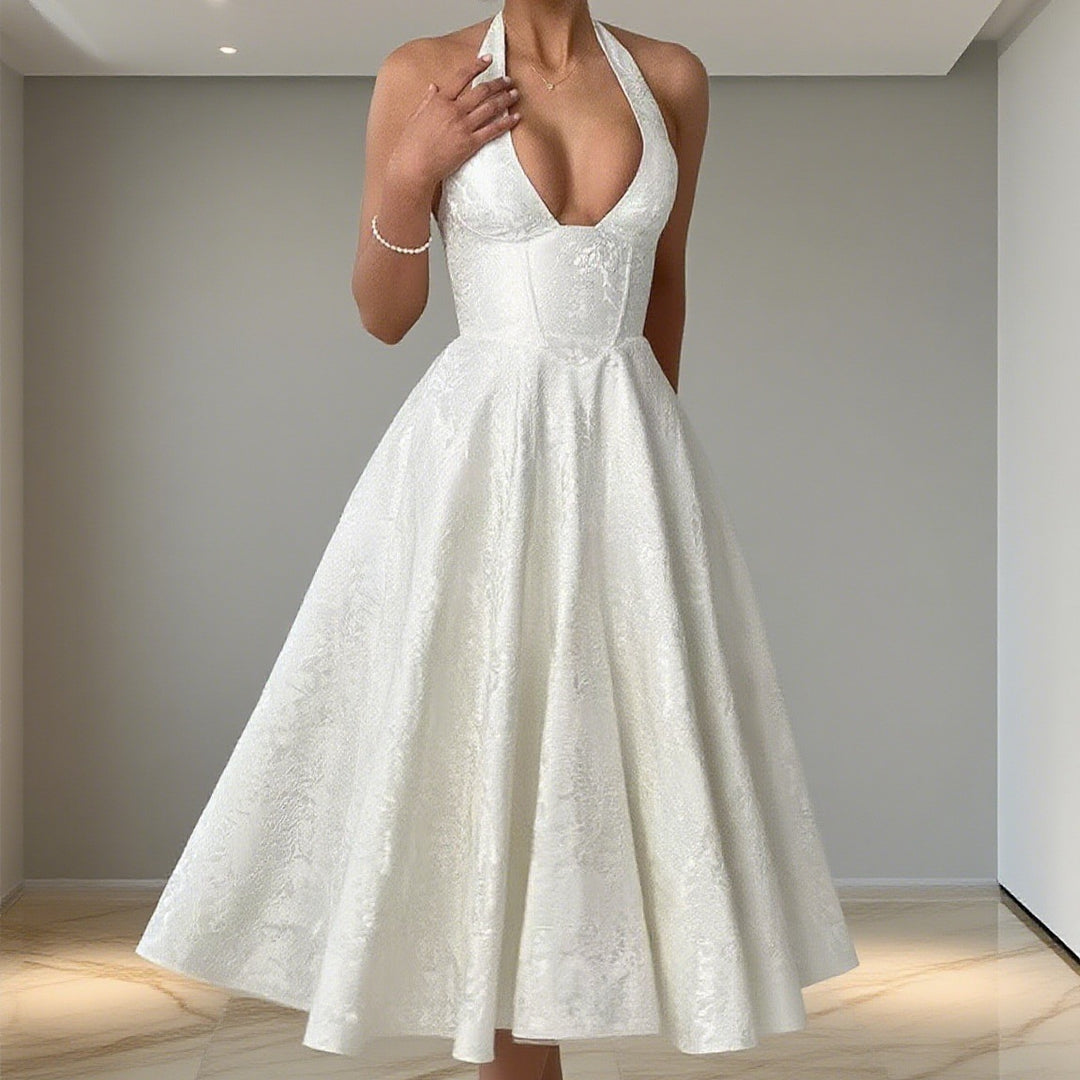 Damen Elegantes Hochzeitskleid mit schwingendem Rock und tiefem V-Ausschnitt R&B