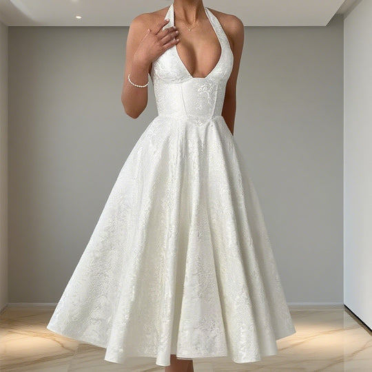 Damen Elegantes Hochzeitskleid mit schwingendem Rock und tiefem V-Ausschnitt R&B
