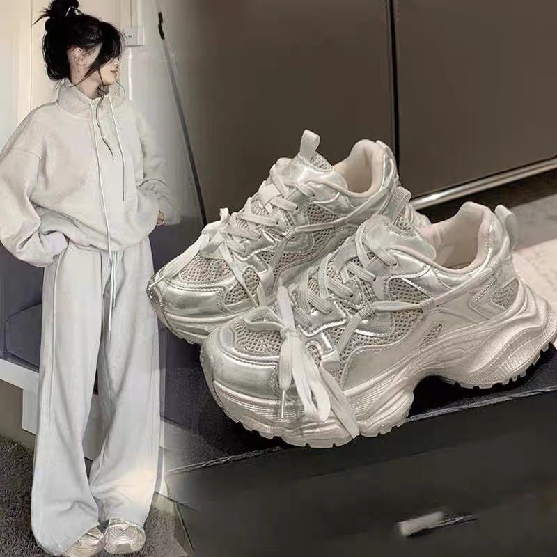 Damen Sportliche Chunky Sneakers mit atmungsaktivem Mesh-Obermaterial und dicker Sohle R&B