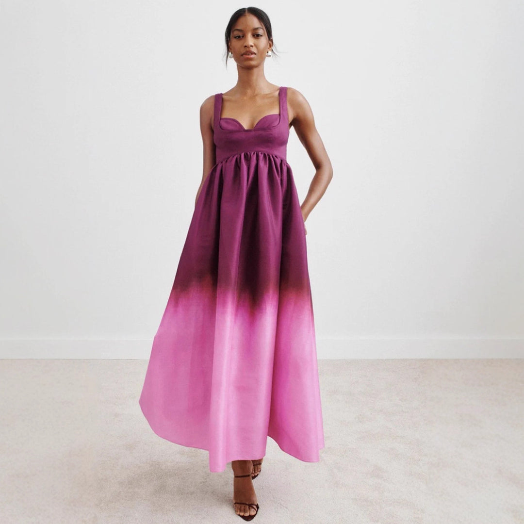 Damen nan bodenlanges Bustier-Maxikleid mit herzförmigem Dekolleté, breiten Trägern und geraffter Empire-Taille R&B