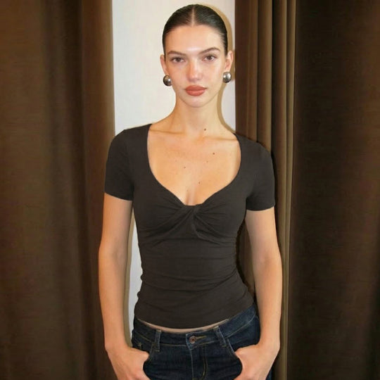 Damen figurbetontes Shirt mit schickem Bindedetail R&B