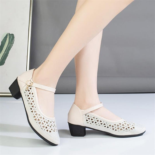 Damen Elegante Ballerinas mit stilvoller Spitzeneinlage und bequemem Blockabsatz R&B