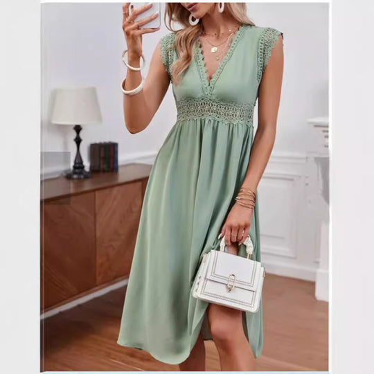 Damen Kleid mit Spitzendetails und lockerer Passform R&B