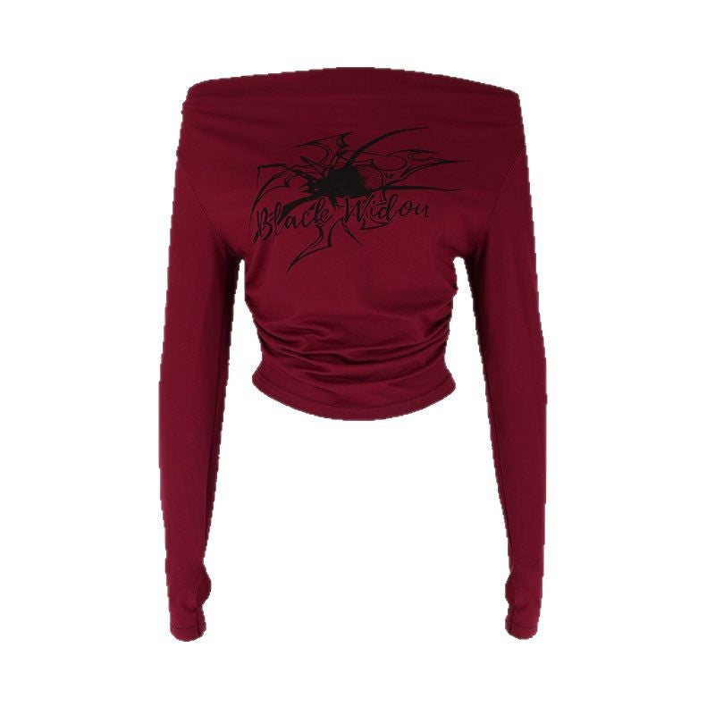Damen cropped Langarmshirt mit Off-Shoulder Design und innovativem Batikdruck R&B