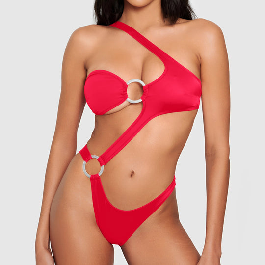 Damen Einseitiger Cut-Out Bikini mit Ringdetails R&B