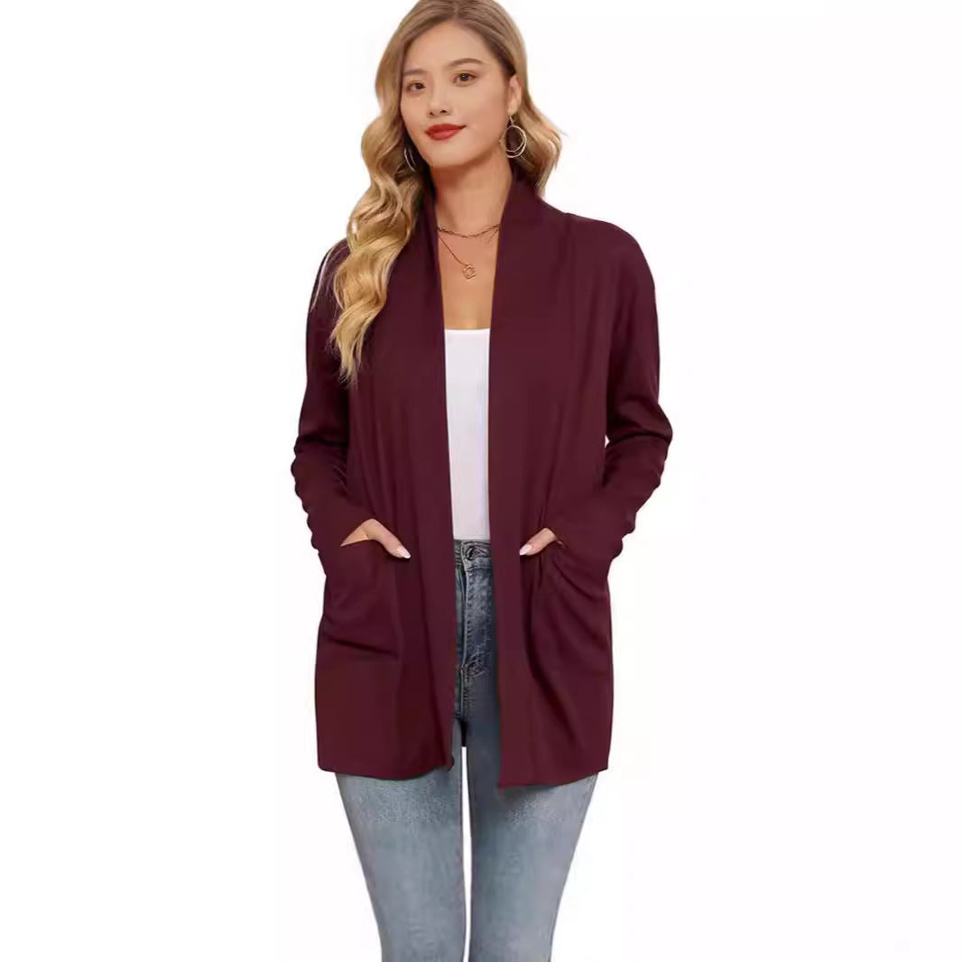 Damen lässiger Longcardigan mit Taschen R&B