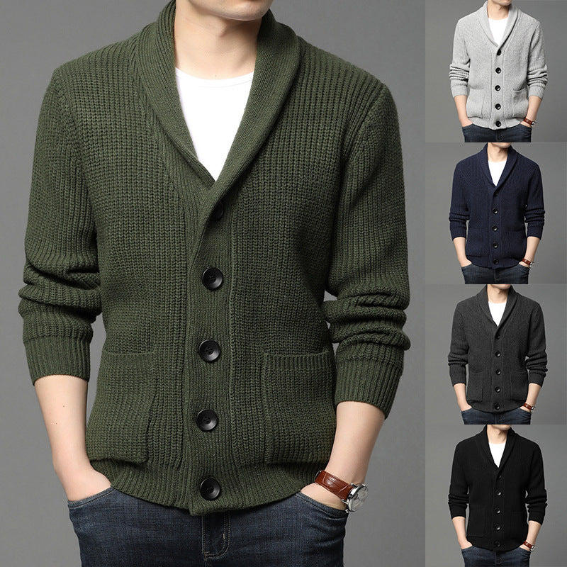 Herren Strickjacke mit Schalkragen und praktischen Taschen R&B