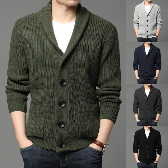 Herren Strickjacke mit Schalkragen und praktischen Taschen R&B