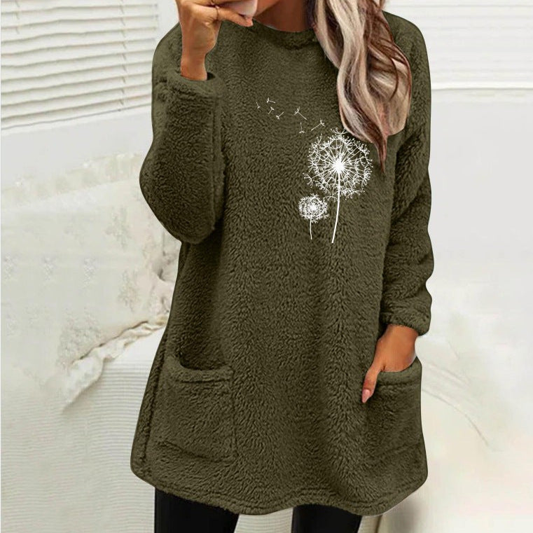 Damen Fleece-Tunika mit Dandelion-Motiv und praktischen Taschen R&B