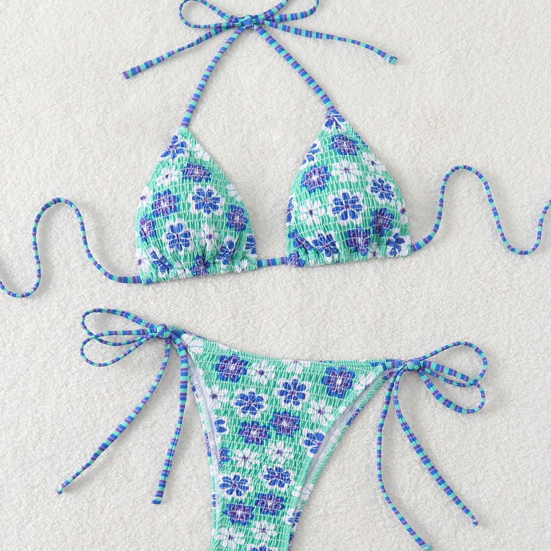 Damen Triangel-Bikini mit verspieltem Blumendesign und elastischen Trägern R&B