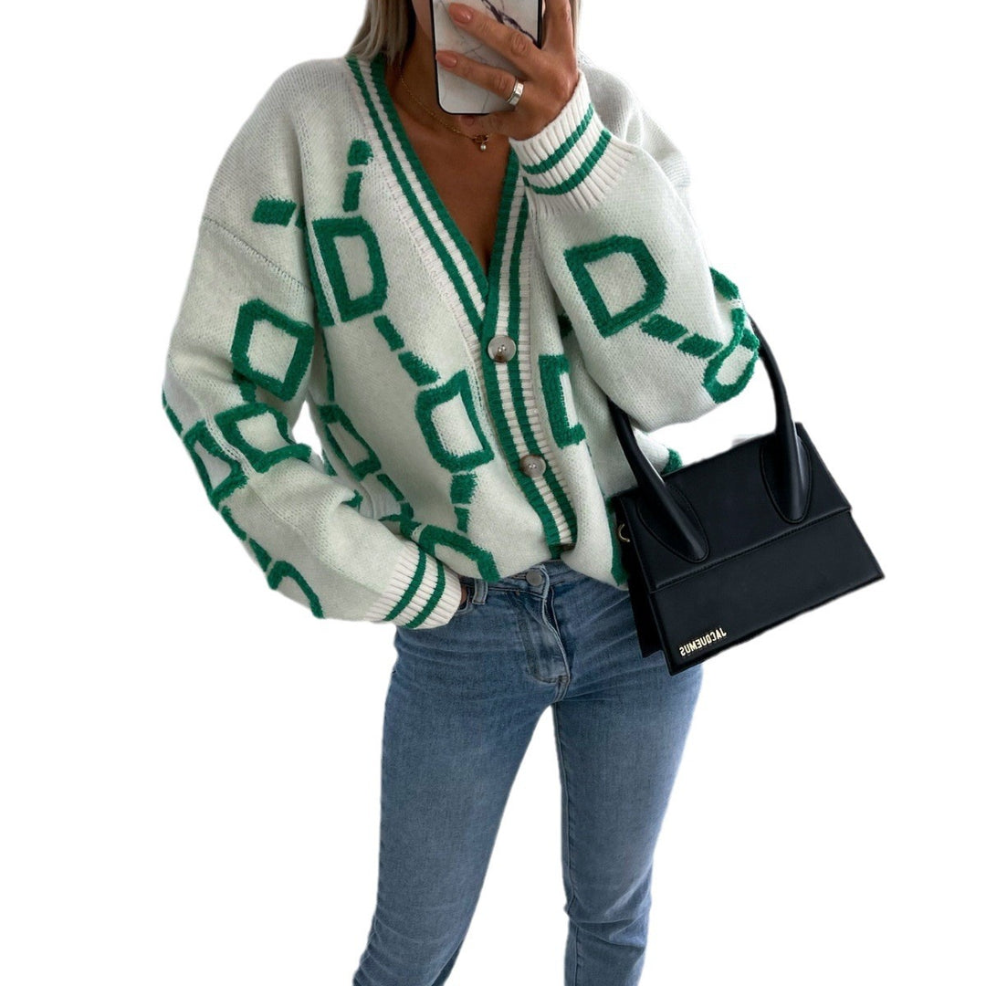 Damen Strickjacke mit grafischem Muster und eleganten Knöpfen R&B