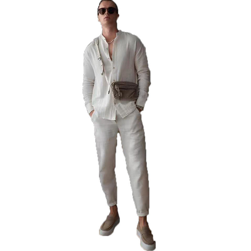 Herren lässige Langarmbluse mit strukturiertem Design R&B