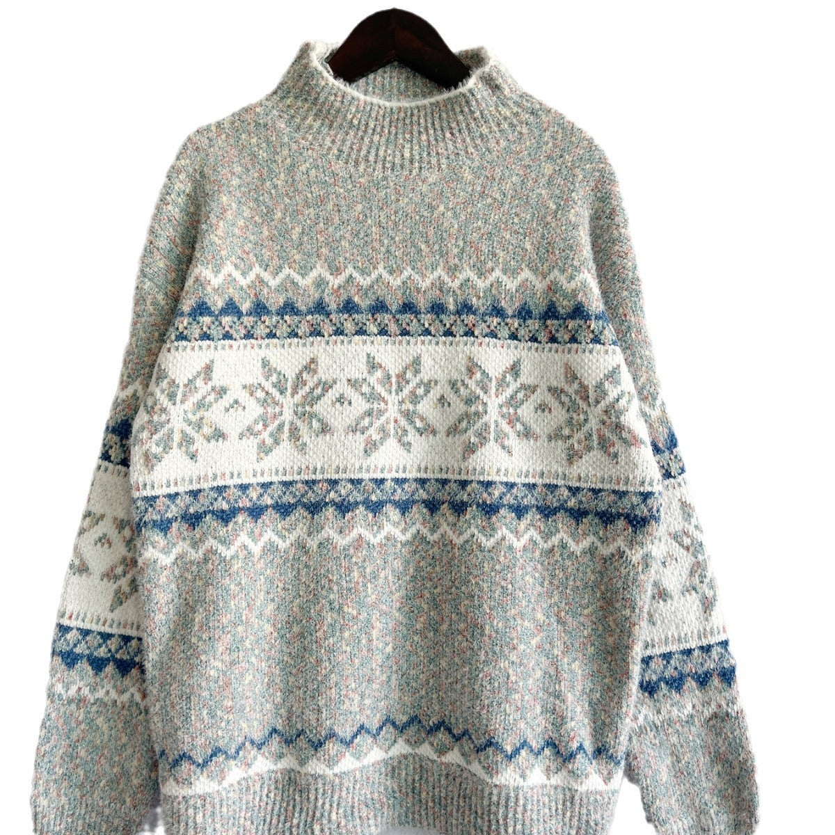 Damen Strickpullover mit geometrischem Muster und hohem Kragen R&B