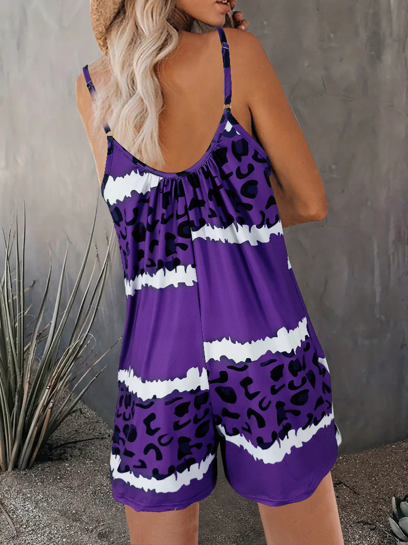 Damen luftiger Overall mit Spaghettiträgern und modischem Tierdesign R&B