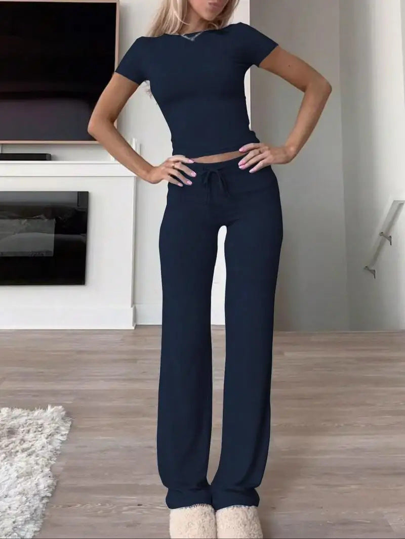 Damen lässiges Lounge-Set mit figurbetontem Oberteil und bequemer Hose R&B