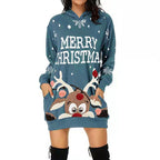 Damen Weihnachts-Kapuzenkleid mit auffälligem Rentier-Motiv R&B
