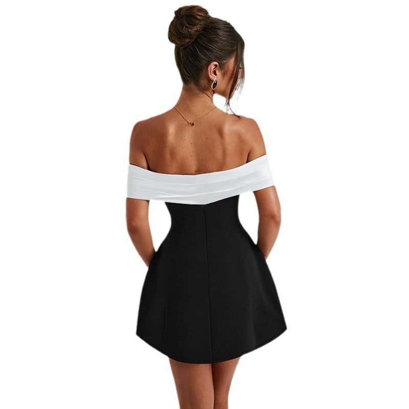 Damen schulterfreies Cocktailkleid mit elegantem Rüschenoberteil R&B