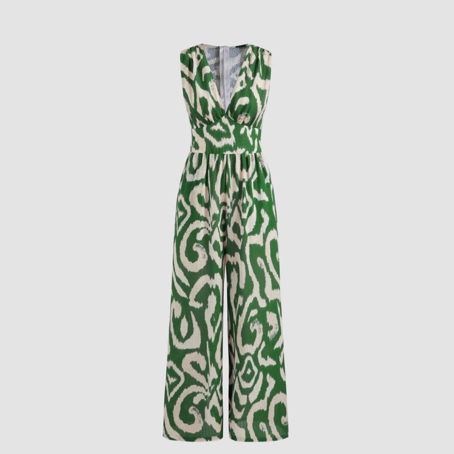 Damen Modischer Maxijumpsuit mit tiefem V-Ausschnitt und elastischem Taillengürtel R&B
