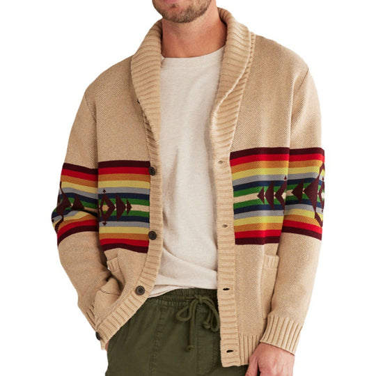 Herren Strickcardigan mit farbenfrohem Muster und lässigem Schnitt R&B