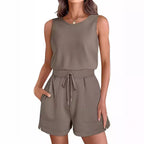 Damen Bequemer Kurzoverall mit seitlichen Taschen und verstellbarem Bund R&B