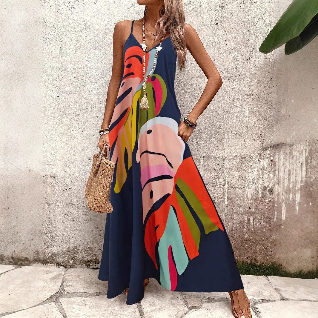 Damen Sommerliches Maxikleid mit buntem Blattdruck R&B